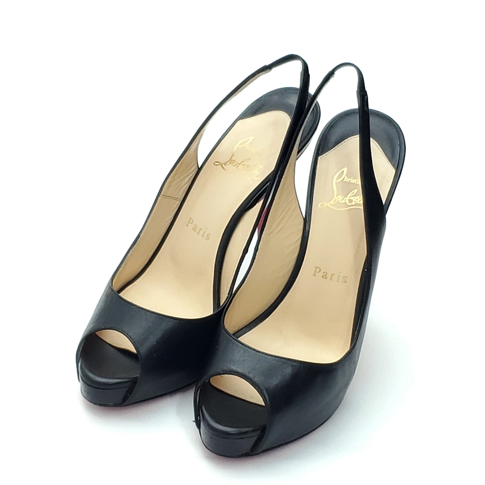 Christian Louboutin Womens N Prive Black Leather Peep-Toe Slingback Pumps US 7